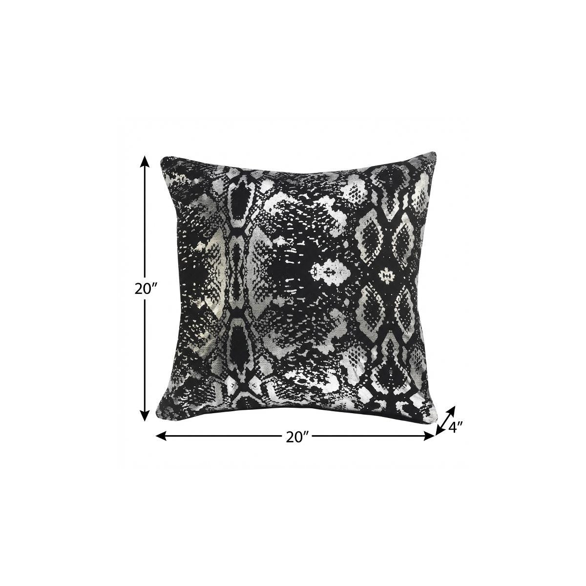 20" Black And Silver Cotton Throw Pillow
