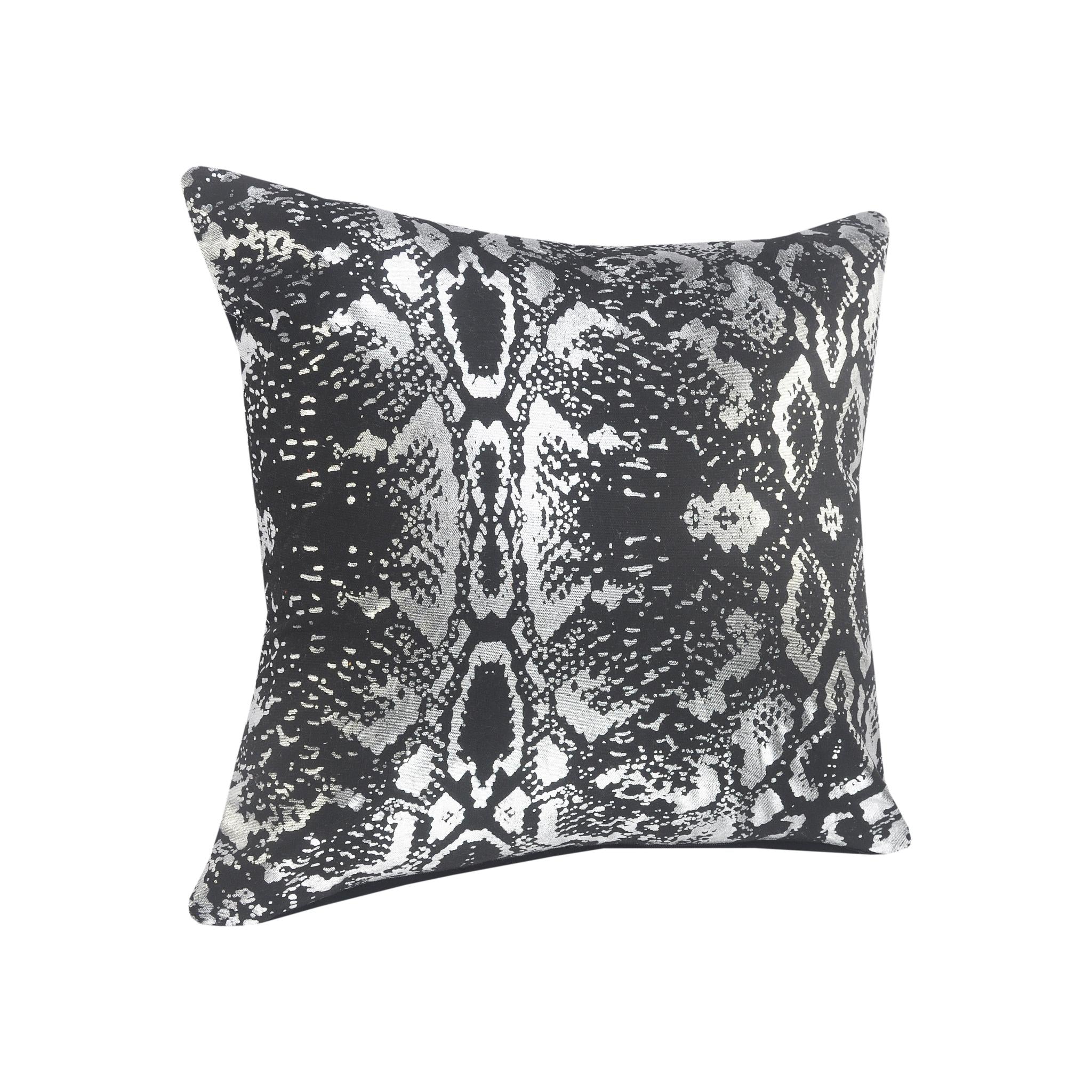 20" Black And Silver Cotton Throw Pillow