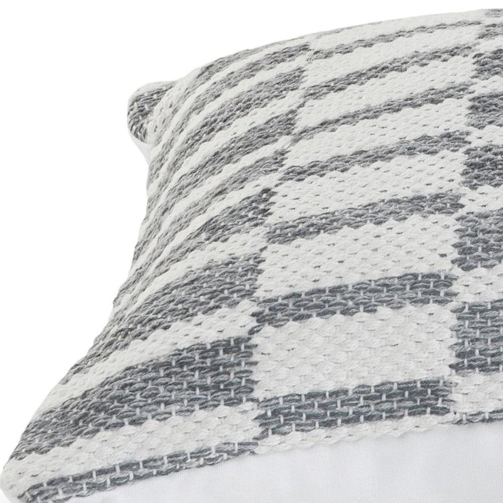18" X 18" Gray And White 100% Cotton Geometric Zippered Pillow