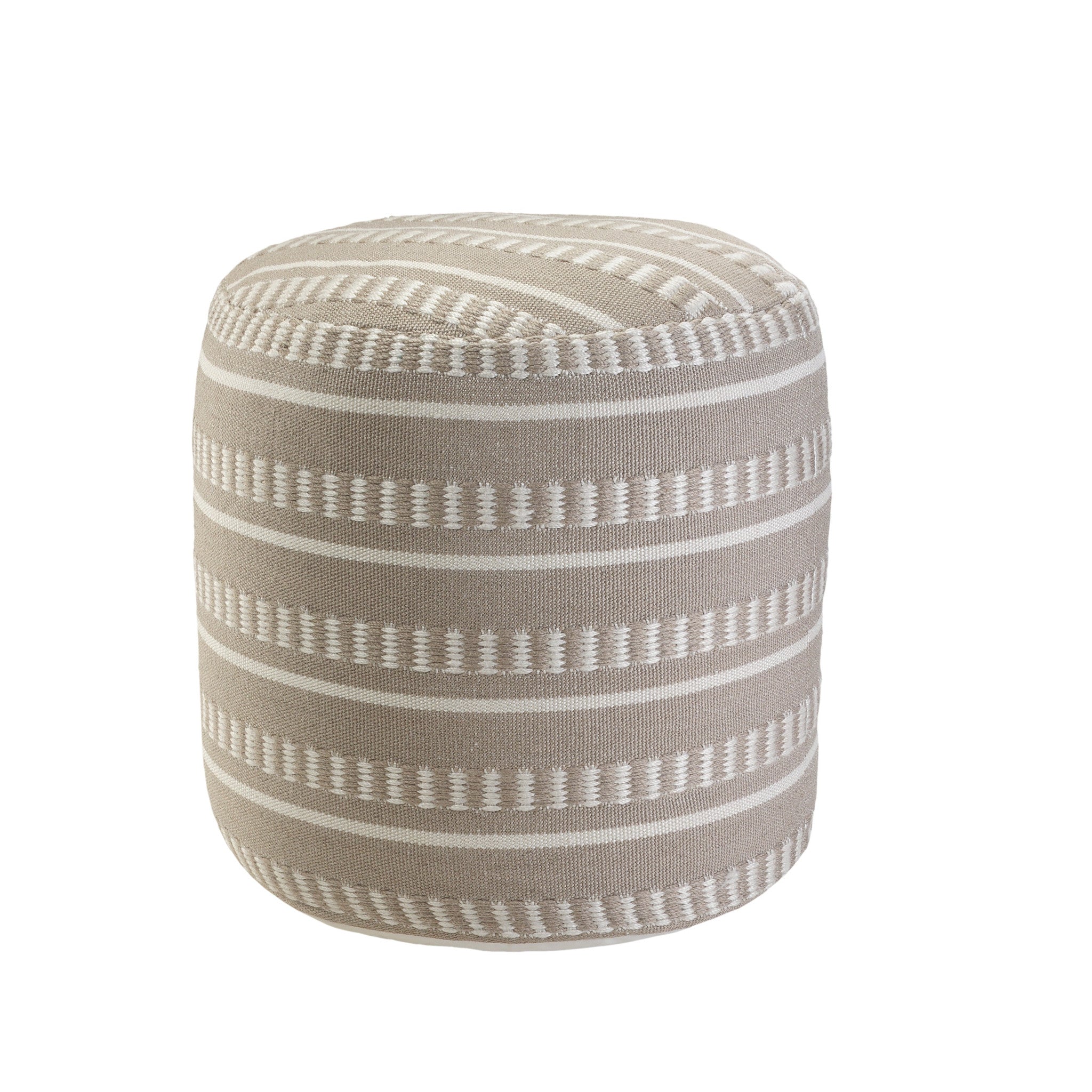20" Brown Polyester Round Striped Indoor Outdoor Pouf Ottoman