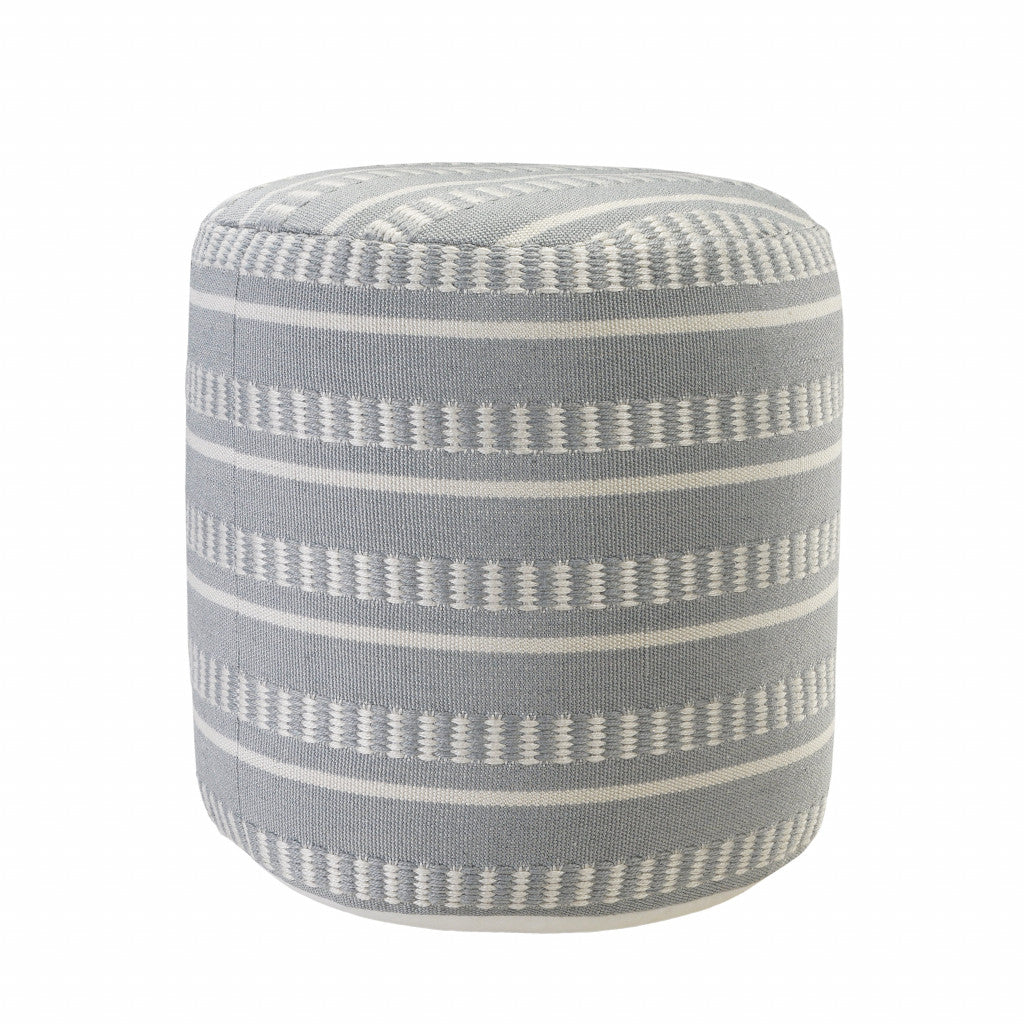 20" Green Polyester Round Striped Indoor Outdoor Pouf Ottoman