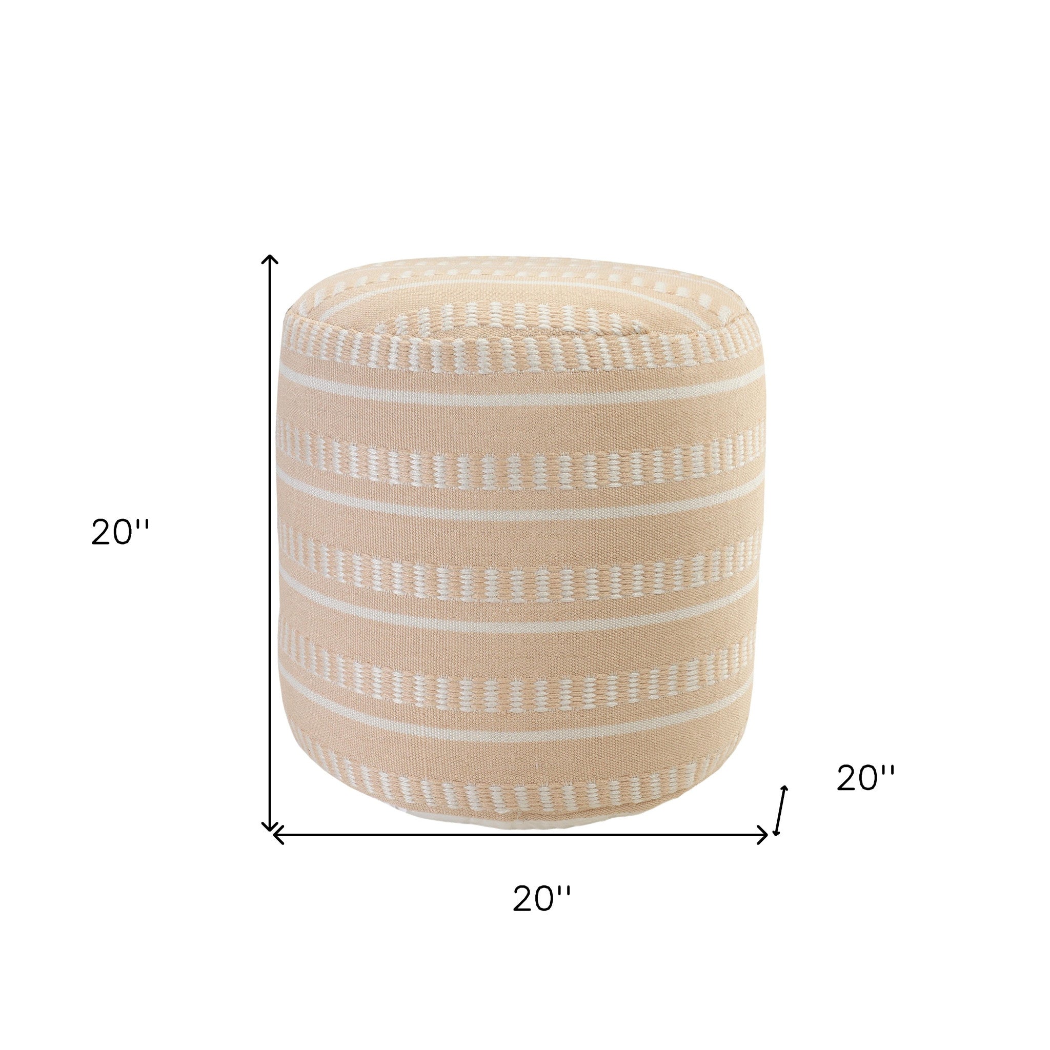 20" Brown Polyester Round Striped Indoor Outdoor Pouf Ottoman