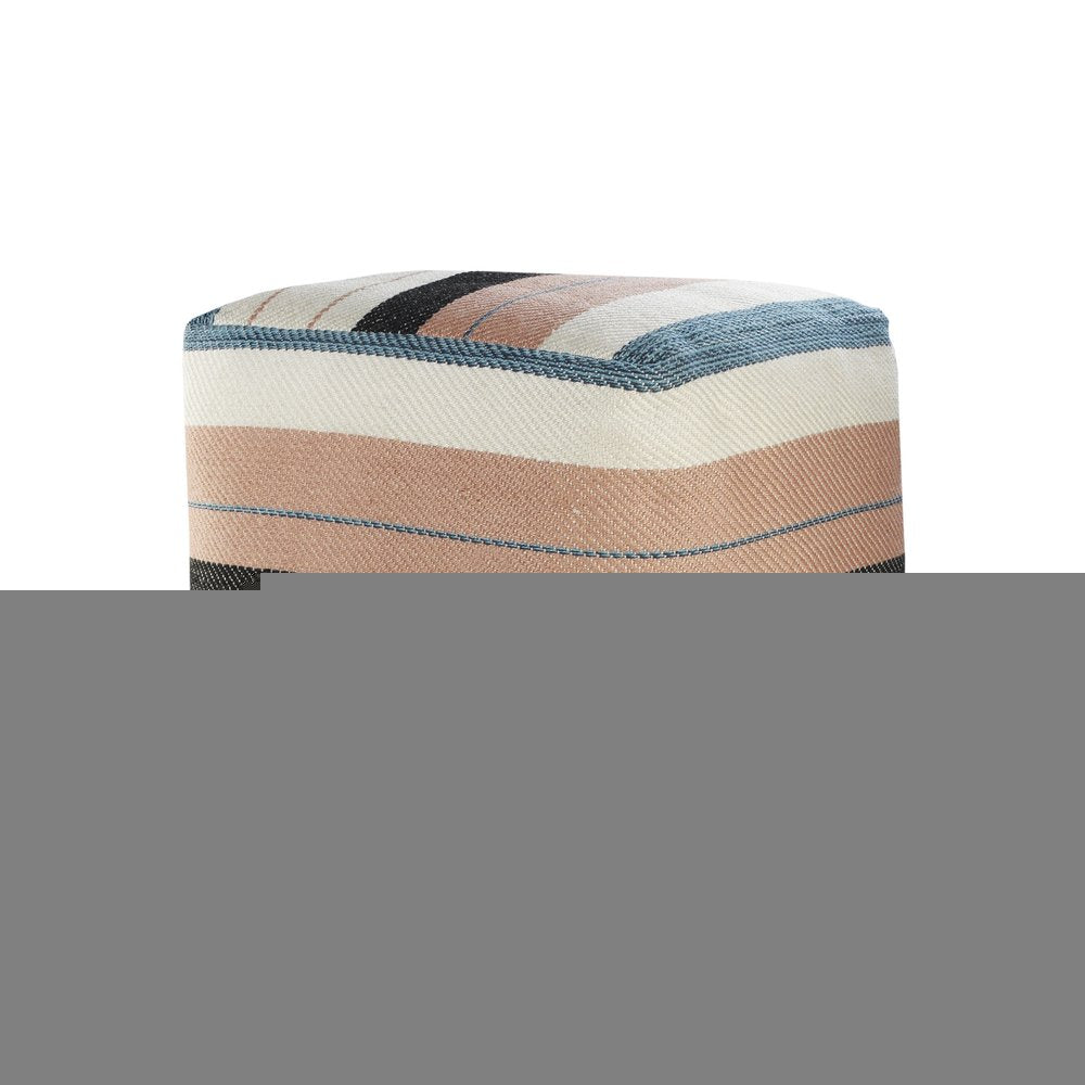 20" White Polyester Striped Indoor Outdoor Pouf Ottoman