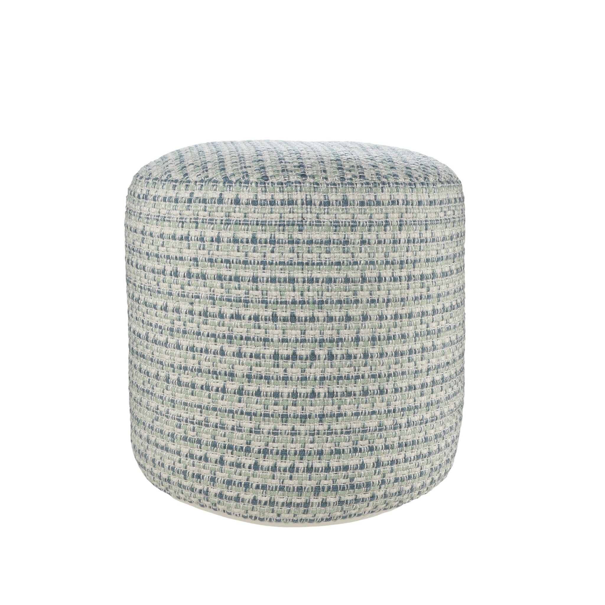 20" Blue Polyester Round Geometric Indoor Outdoor Pouf Ottoman