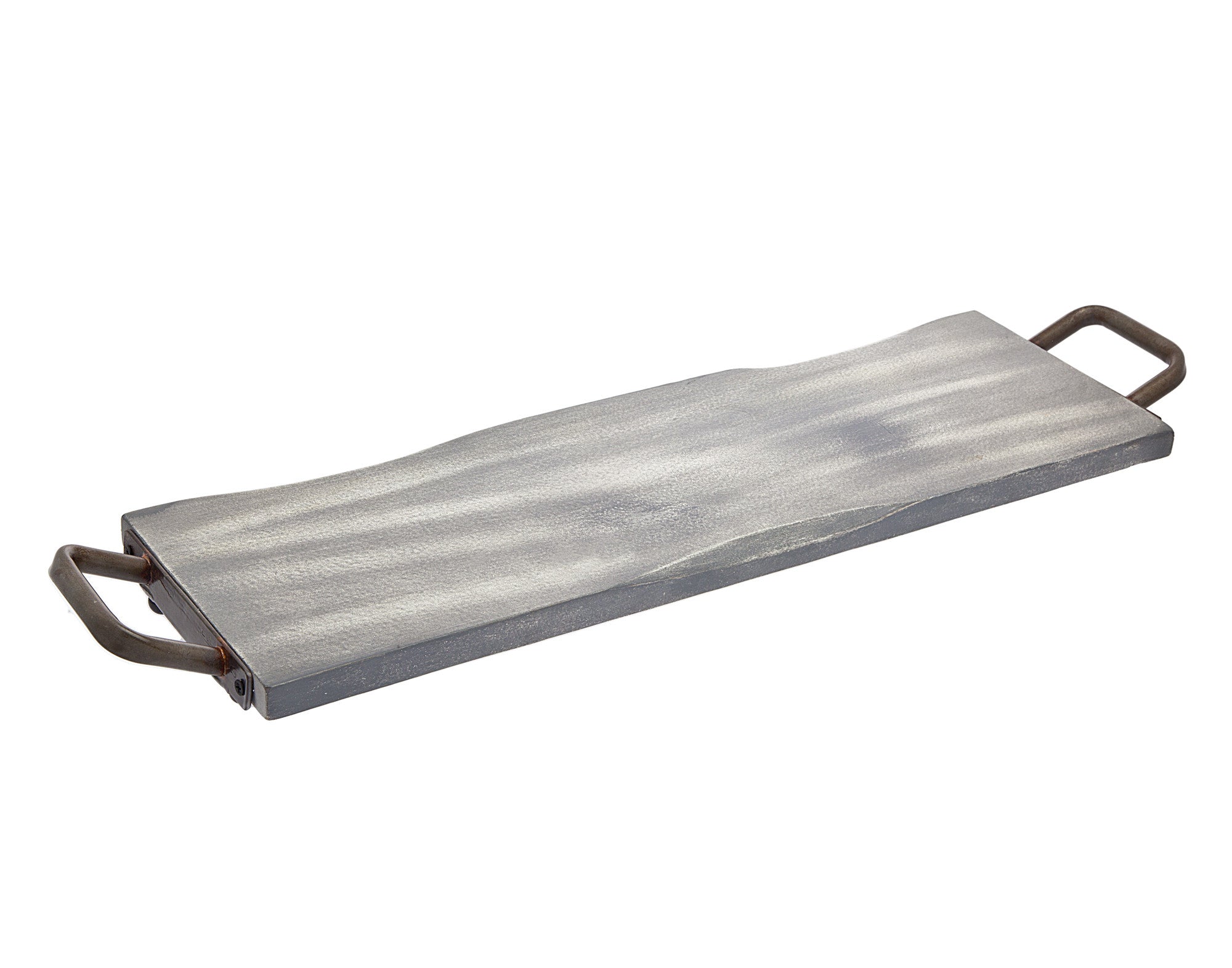 27" Gray and Black Wood and Metal Serving Tray With Handles