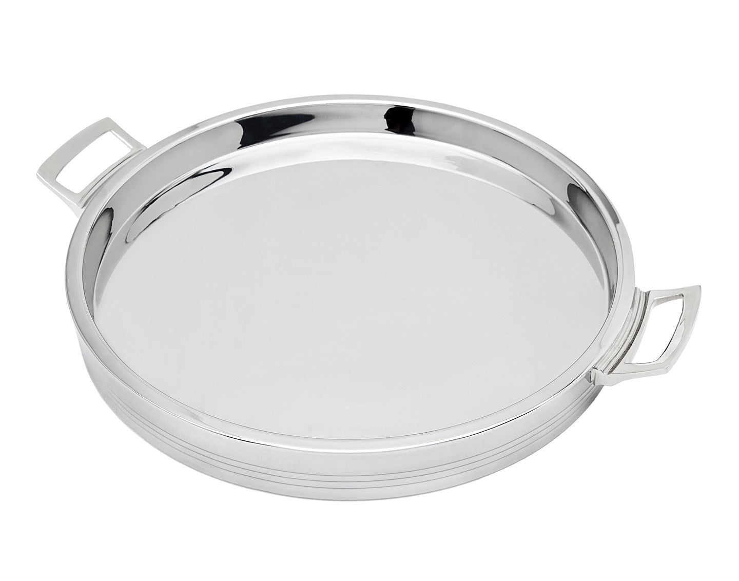 12" Silver Round Stainless Steel Tray With Handles