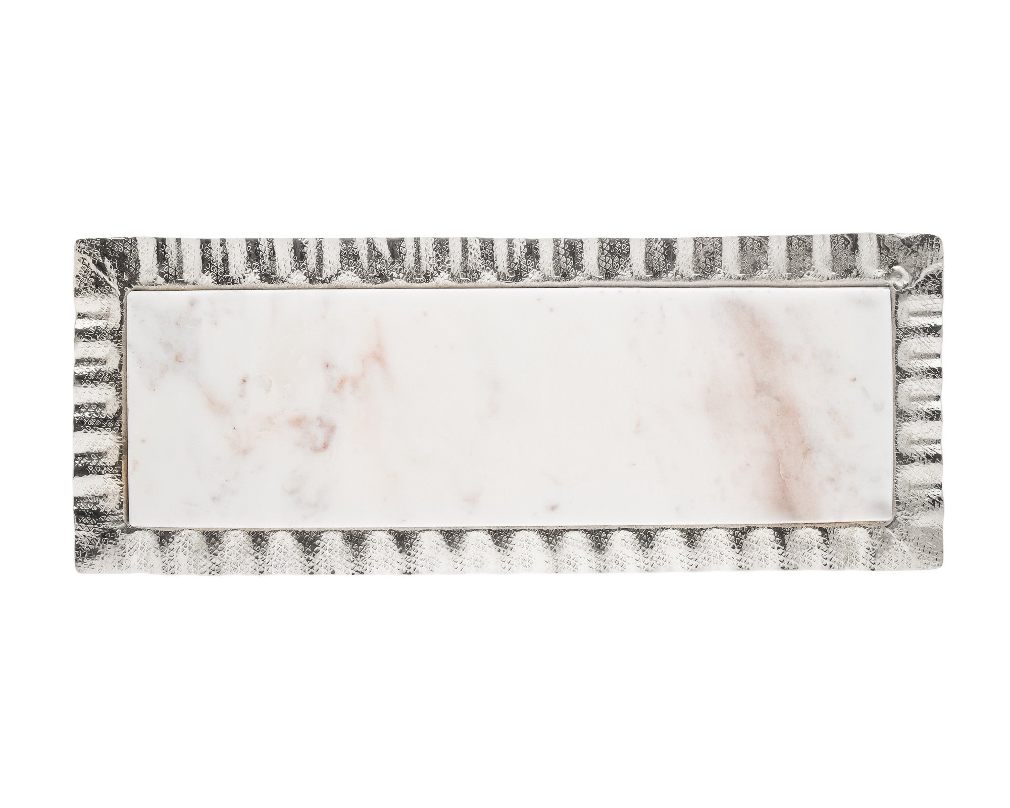 18" White and Silver Rectangular Marble Serving Tray