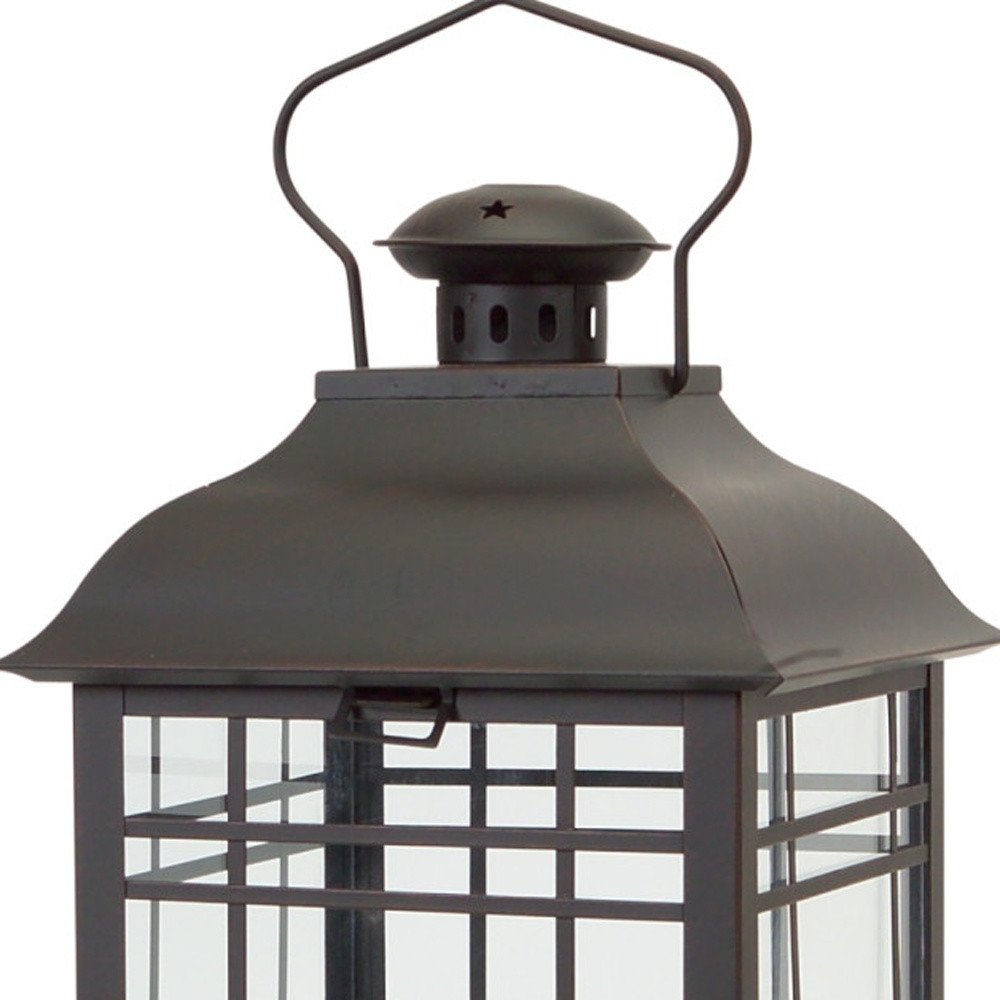 Set of Three Black Distressed Geometric Glass And Metal Floor Lantern Candle Holders