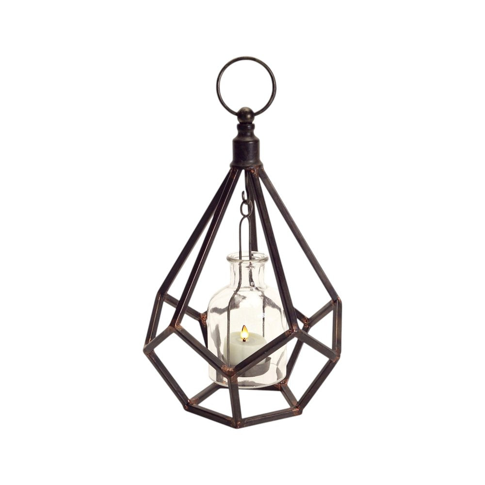 Set of Two Black Metal Geometric Tabletop Tealight Candle Holders