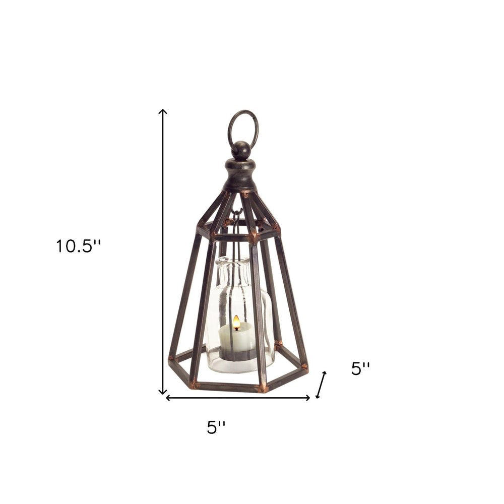 Set of Two Black Metal Geometric Tabletop Tealight Candle Holders