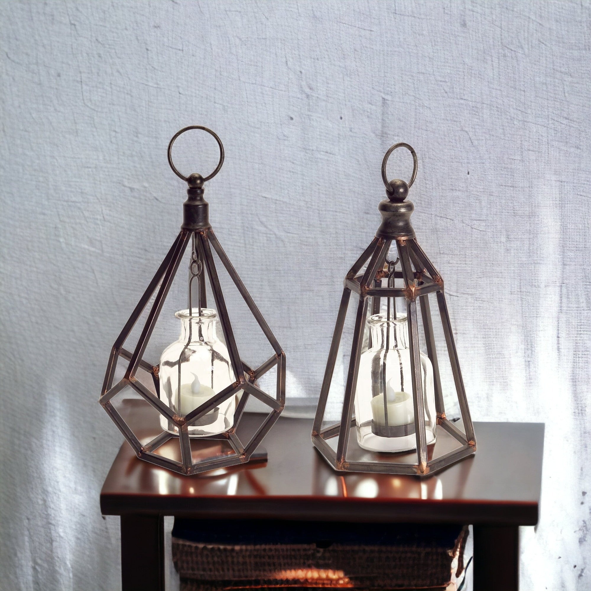 Set Of Two Copper Flameless Floor Tealight Candle Holder