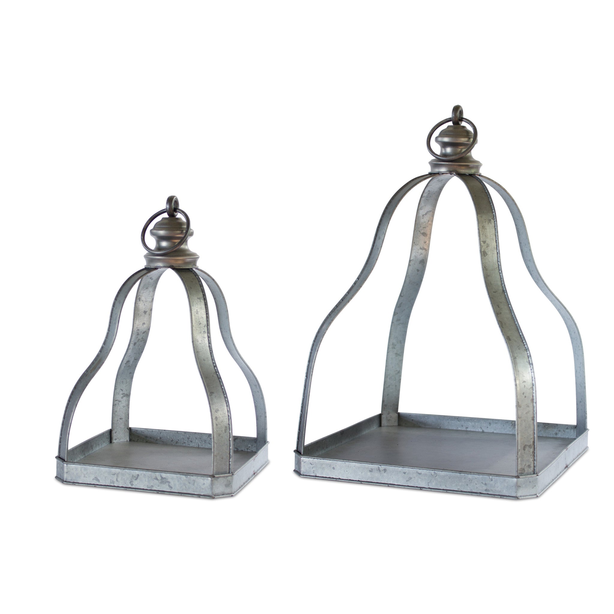 Set Of Two Gray Flameless Floor Lantern Candle Holder