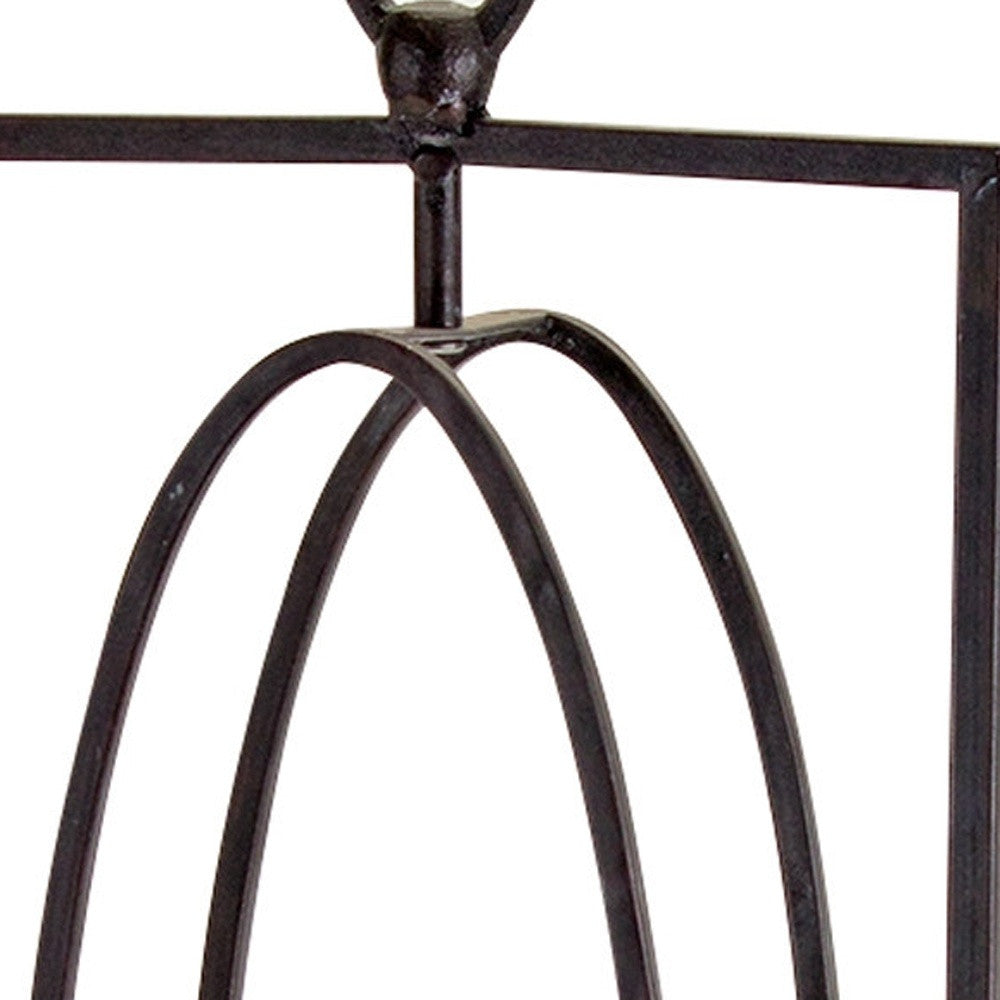 Set of Two Black Iron Ornate Tabletop Hurricane Candle Holders