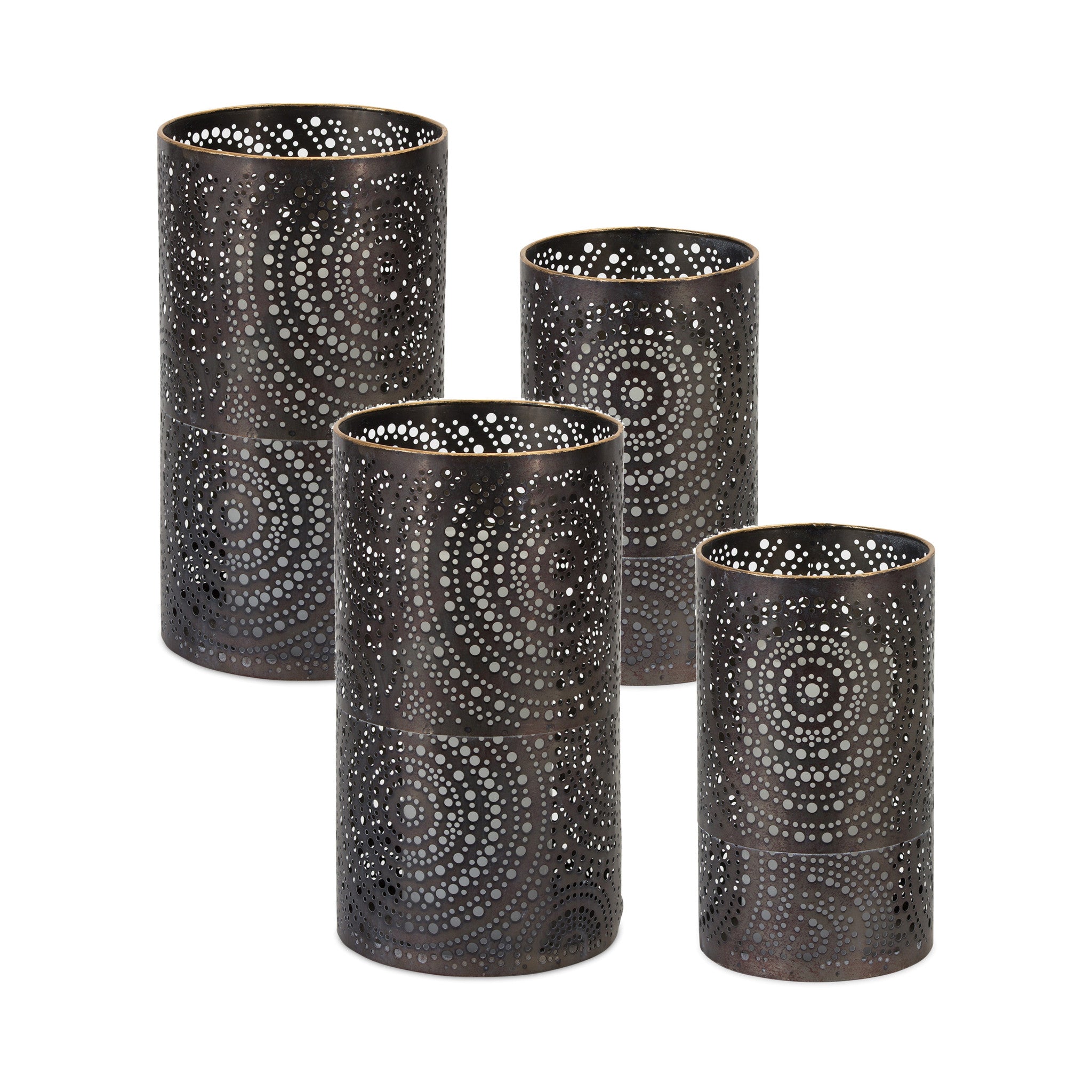 Set of Four Black Metal Ornate Tabletop Votive Candle Holders