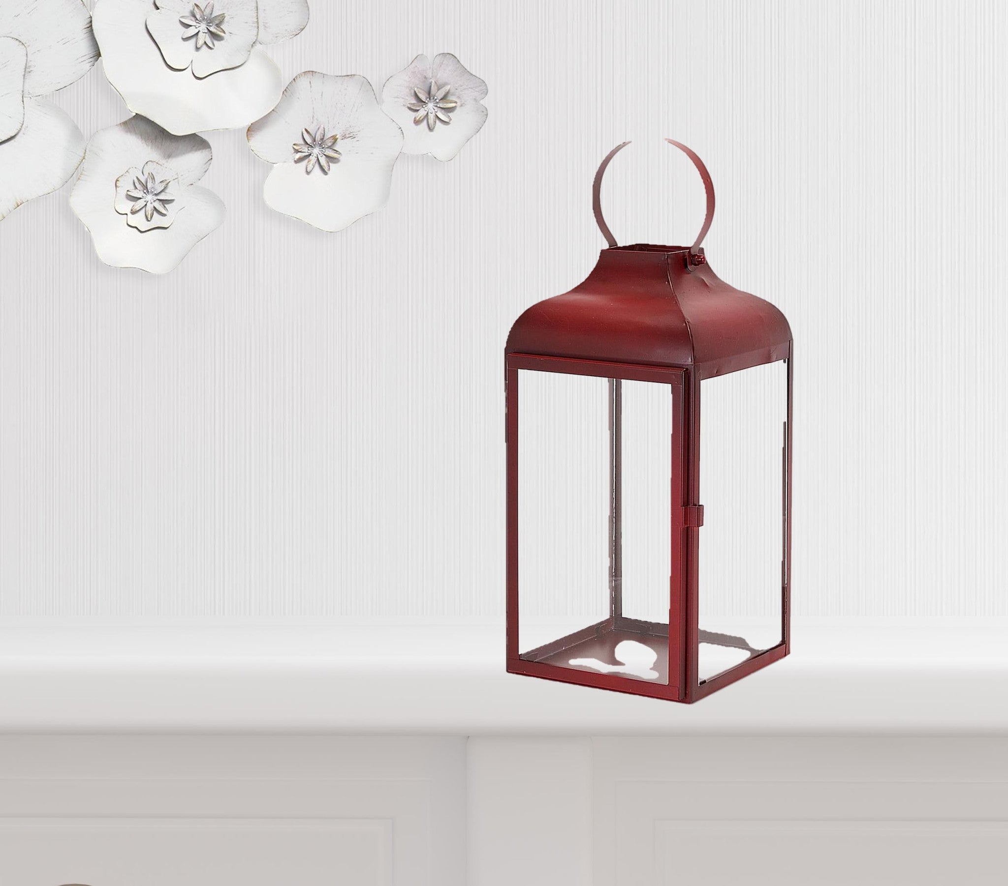 Set Of Two Red Flameless Floor Lantern Candle Holder Set Of Two Red Flameless Floor Lantern Candle Holder