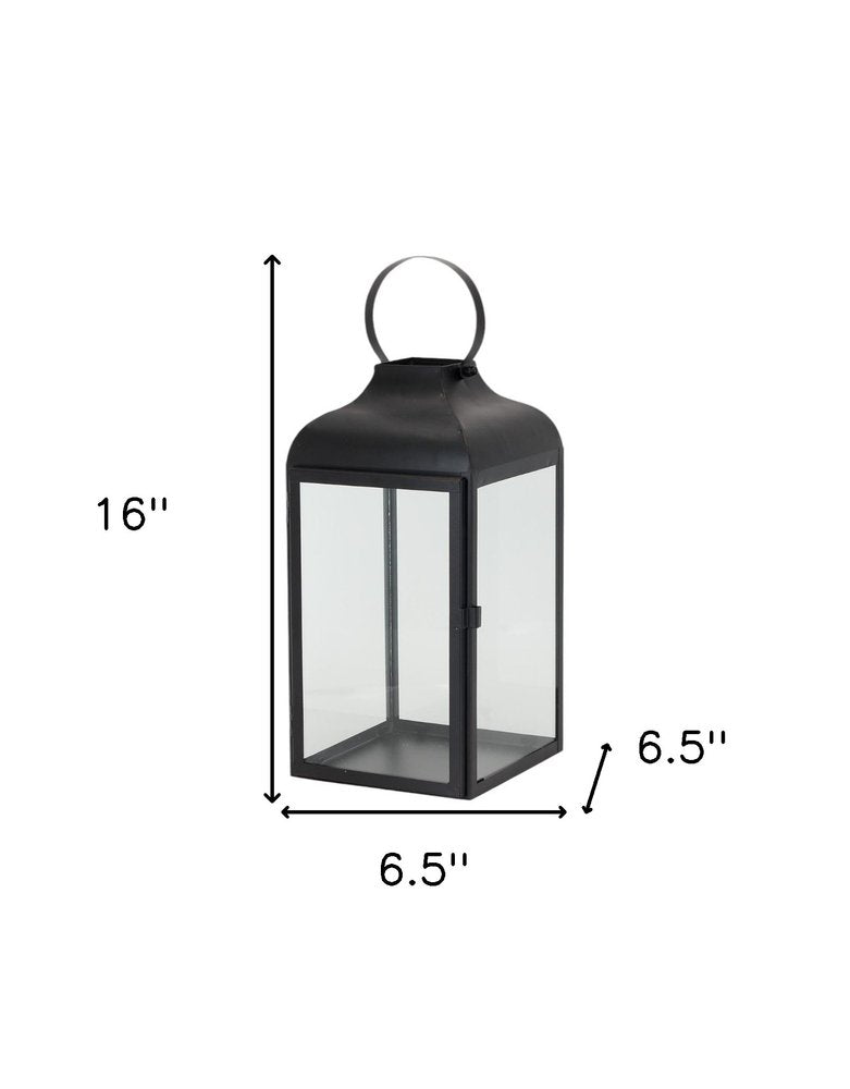 Set of Two Black Distressed Iron Floor Lantern Candle Holders