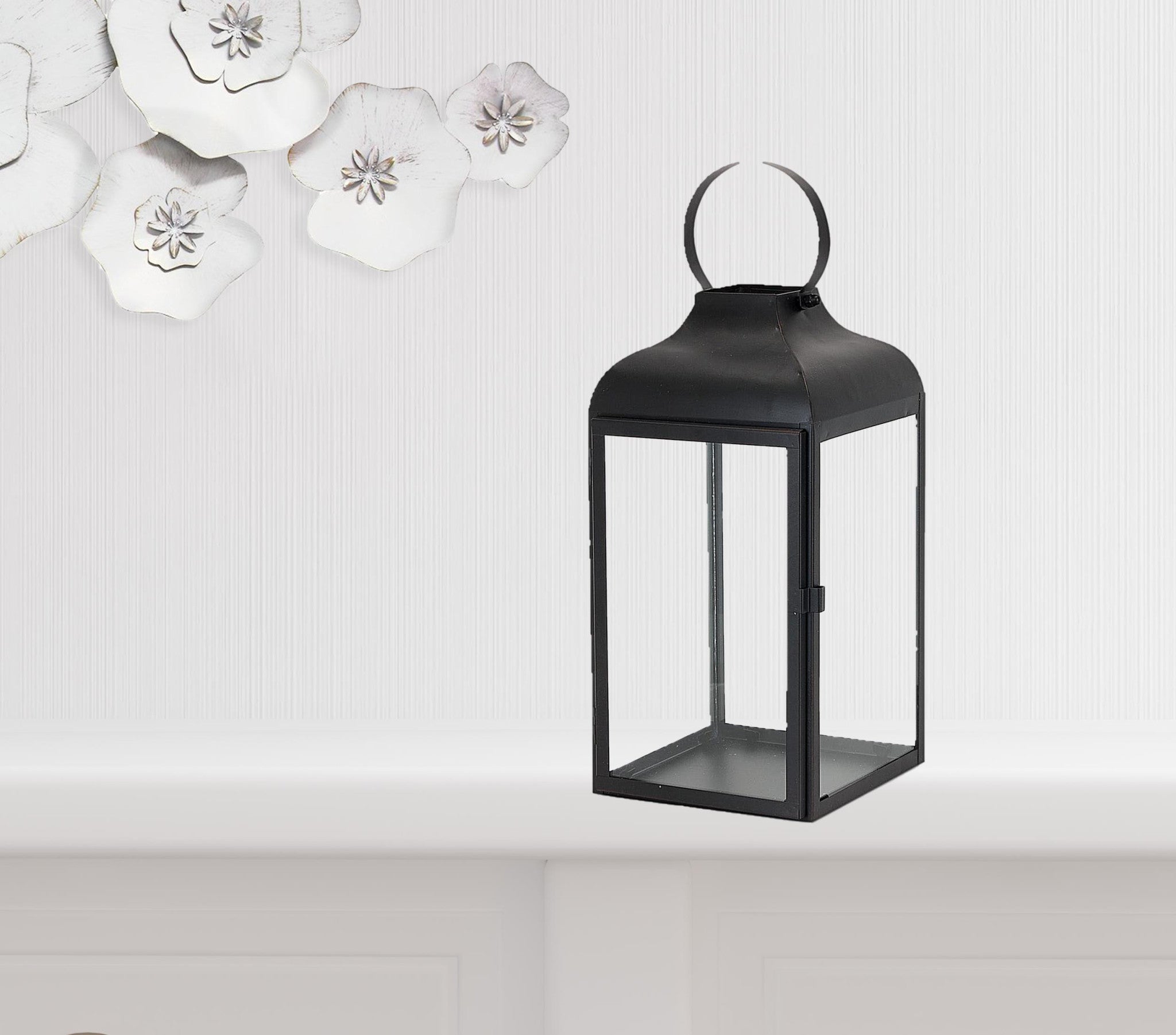 Set Of Two Black Flameless Floor Lantern Candle Holder