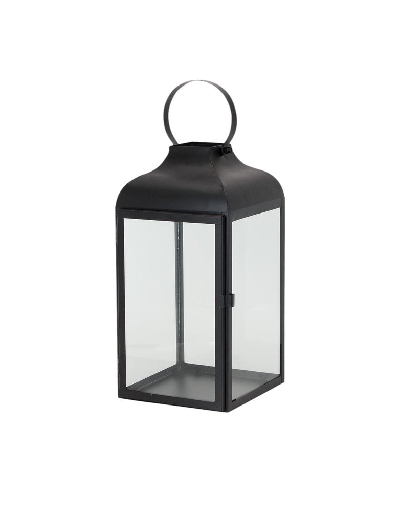 Set of Two Black Distressed Iron Floor Lantern Candle Holders