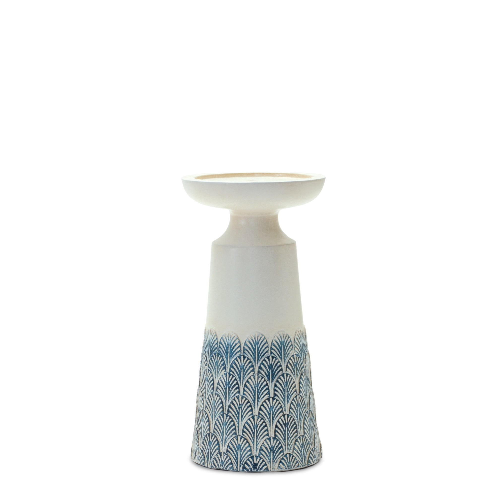Set of Two White and Blue Tabletop Pillar Candle Holders
