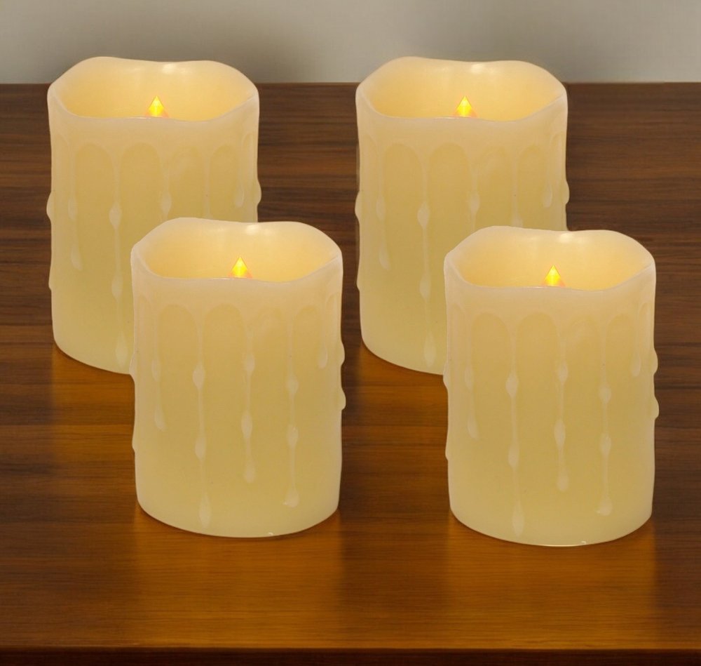 Set of Four Yellow Flameless Pillar Candles