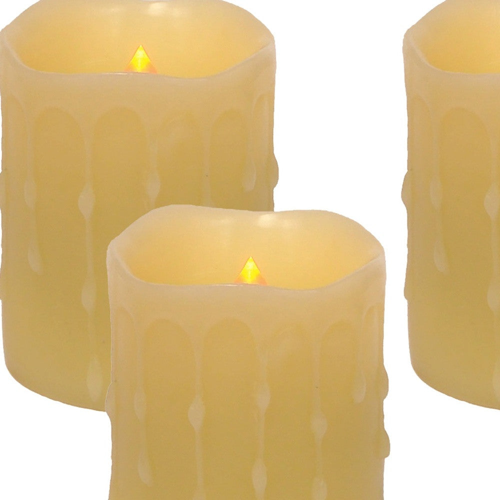 Set of Four Yellow Flameless Pillar Candle