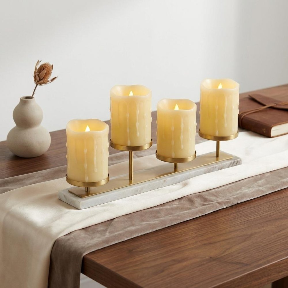 Set of Four Yellow Flameless Pillar Candles