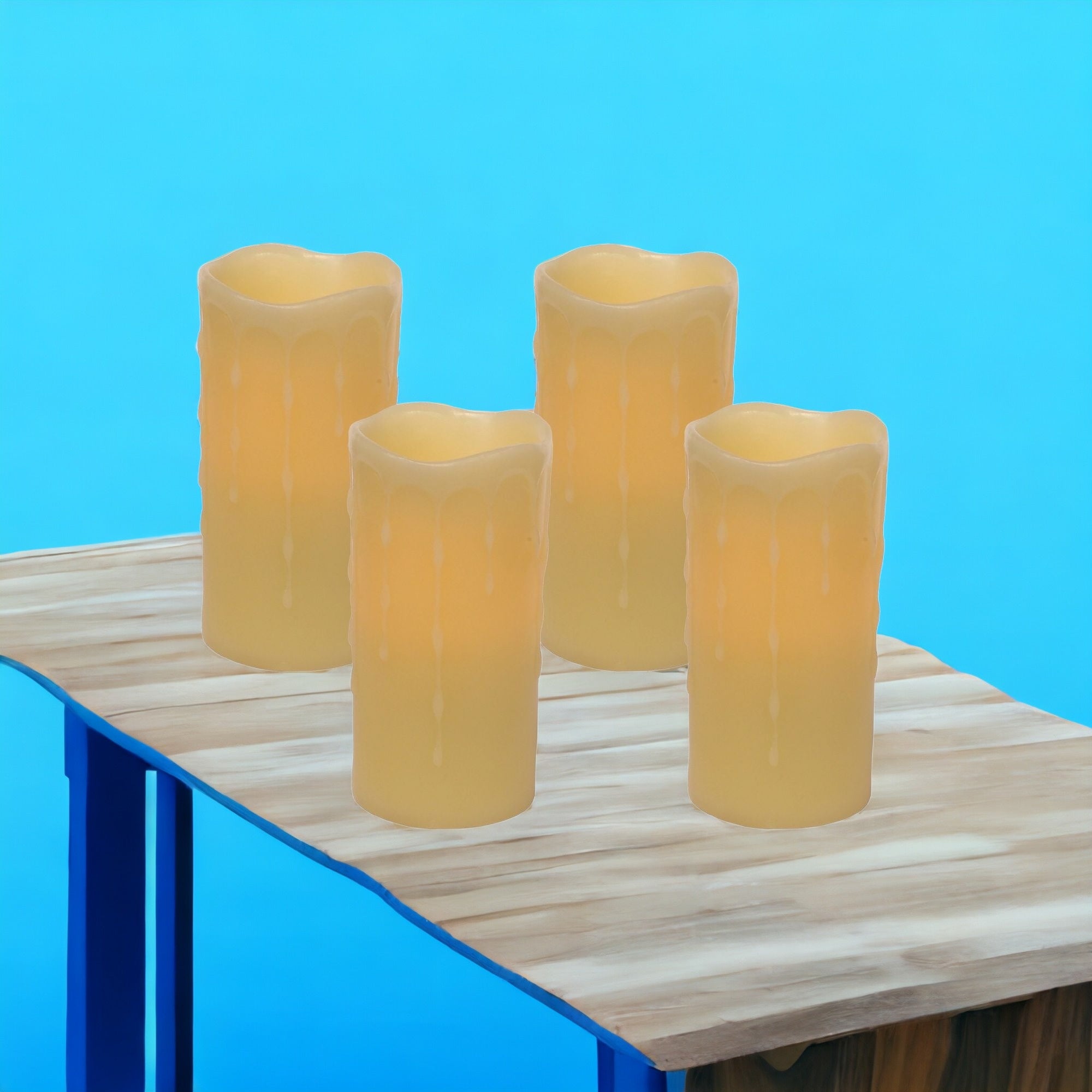 Set of Four Yellow Flameless Pillar Candle