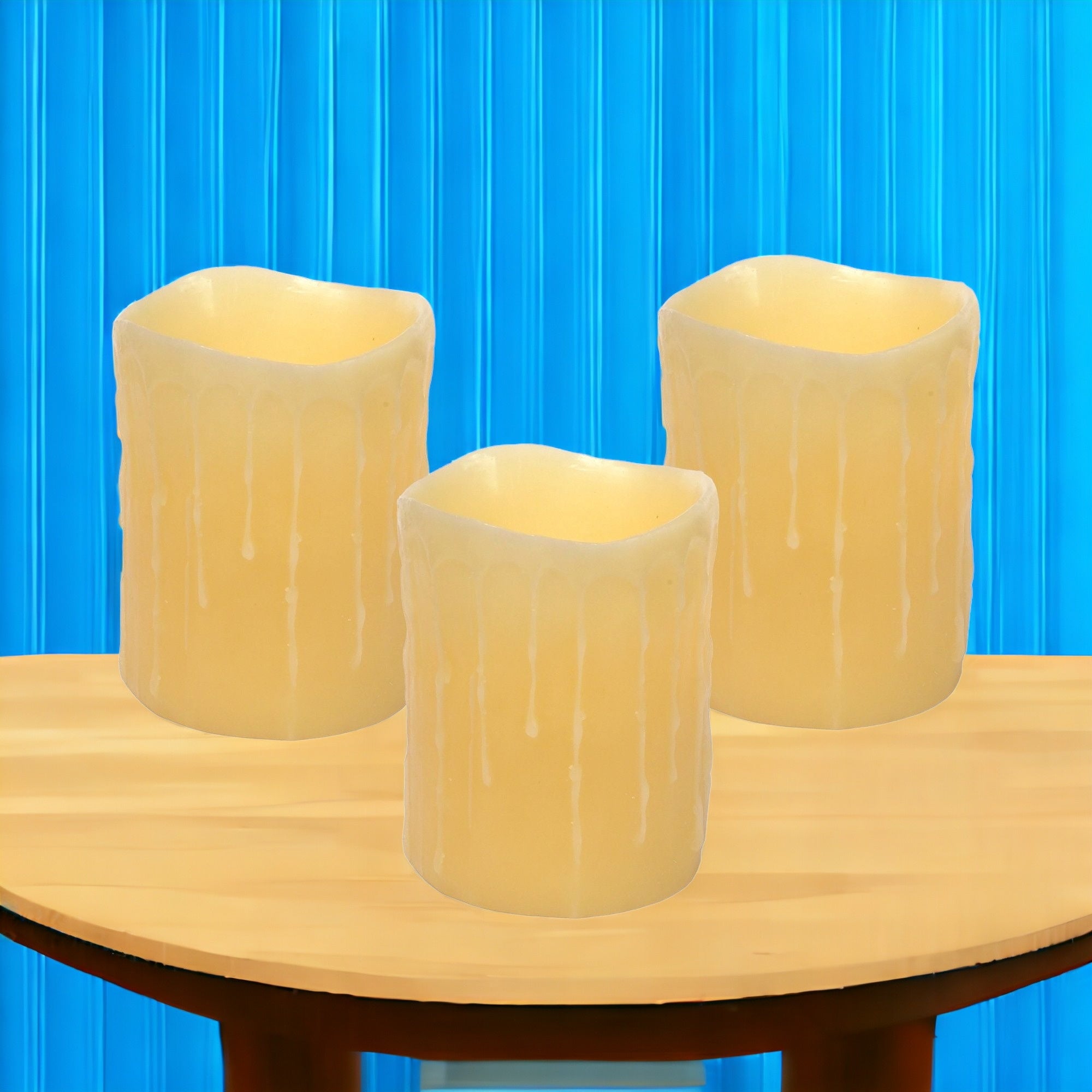 Set of Three Yellow Flameless Pillar Candle