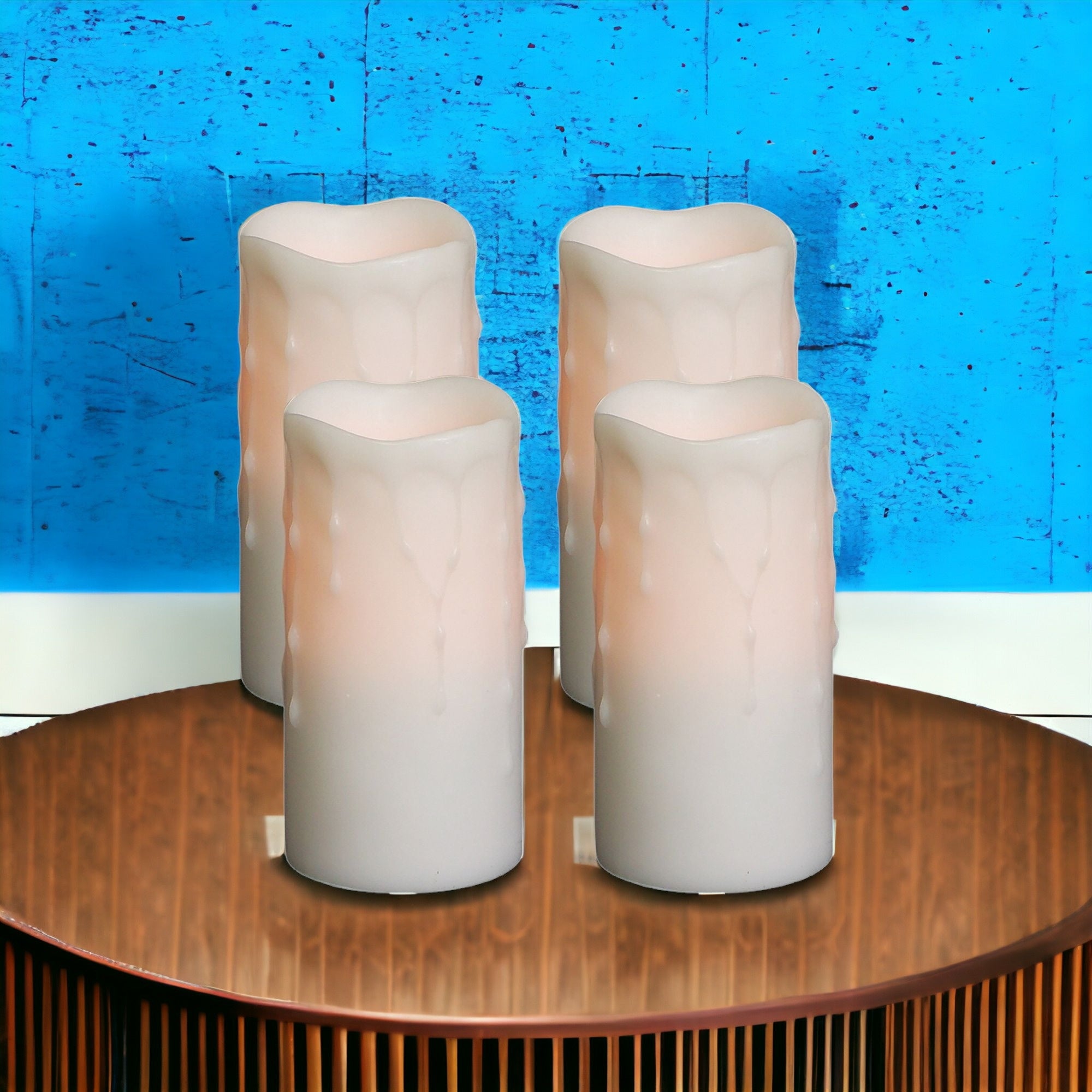 Set of Four Off White Flameless Pillar Candles