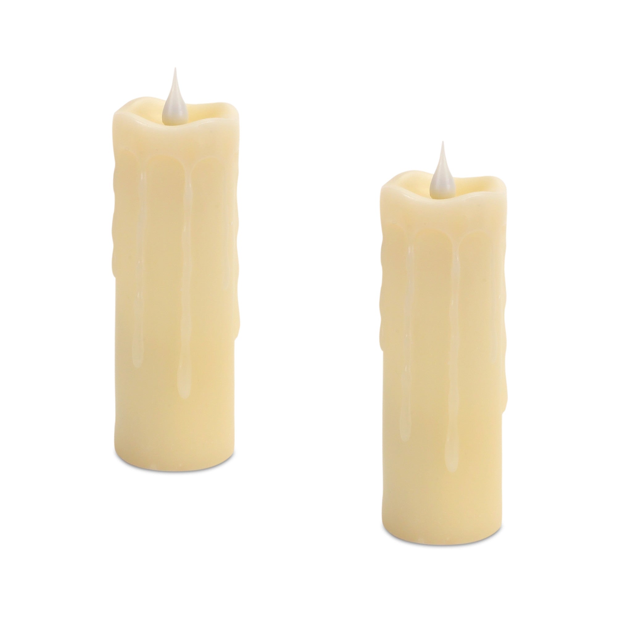 Set of Two Beige Flameless Pillar Candles