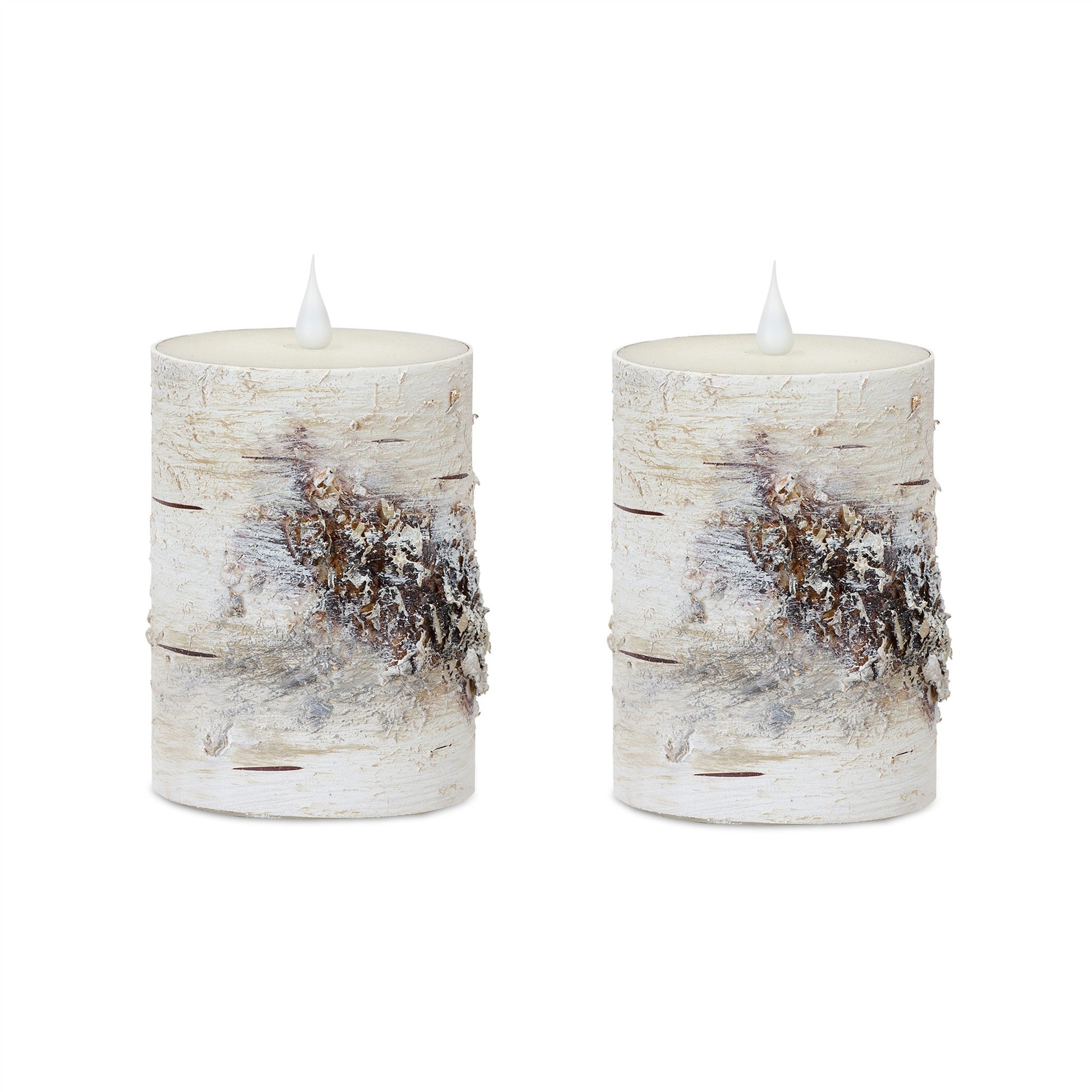 Set of Two Beige and Ivory Flameless Pillar Candle