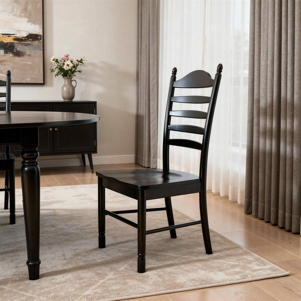 Black Solid Wood Ladder Back Dining Side Chair