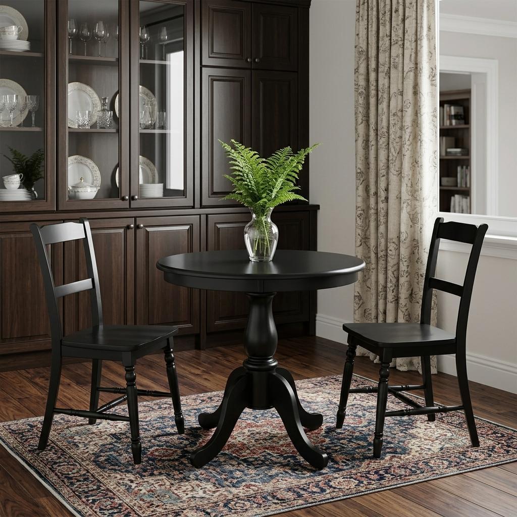 30" Black Rounded Solid Manufactured Wood And Solid Wood Pedestal Base Dining Table