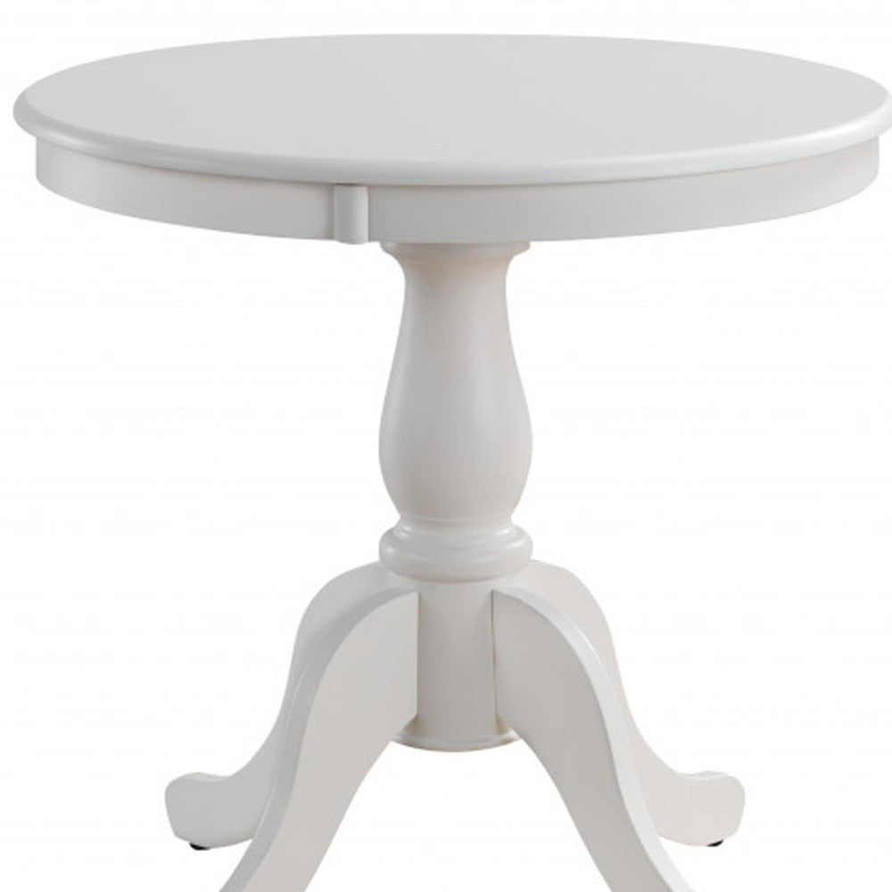 30" White Round Turned Pedestal Base Wood Dining Table