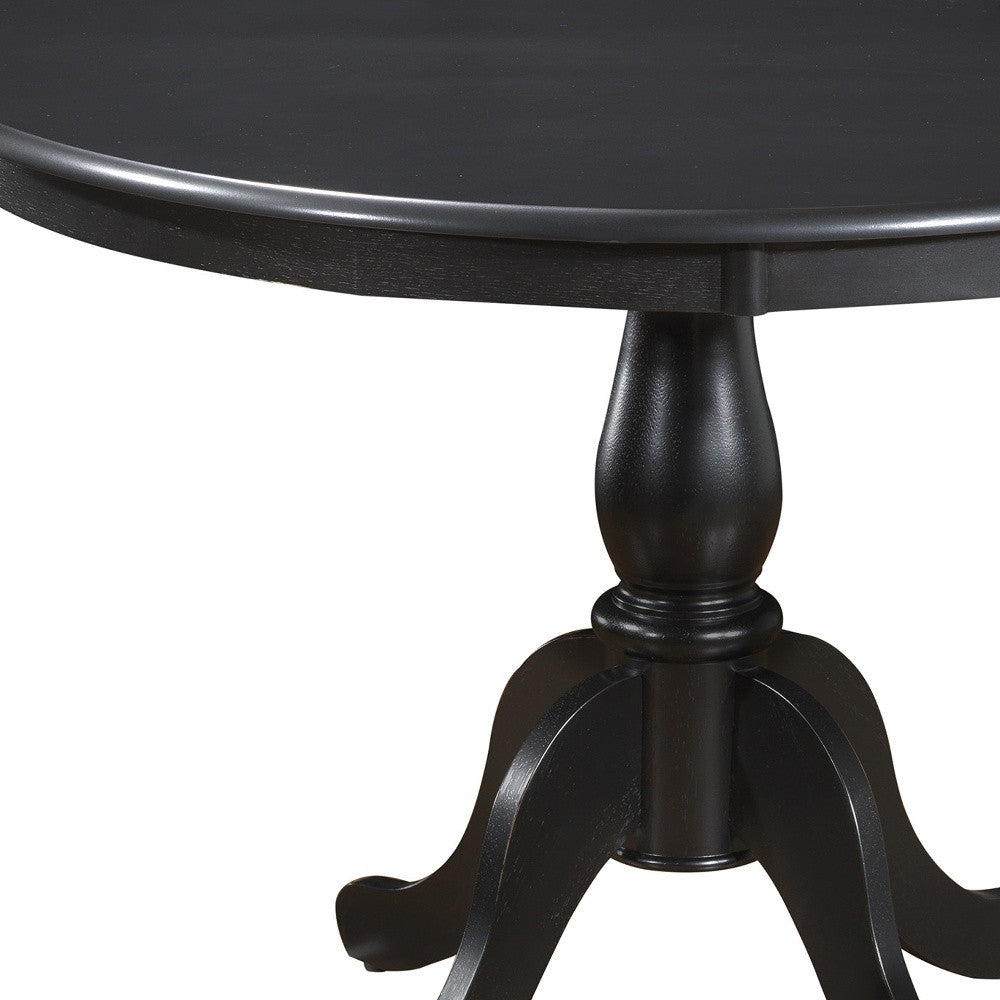 42" Black Wood Pedestal Base Round Top Dining Table