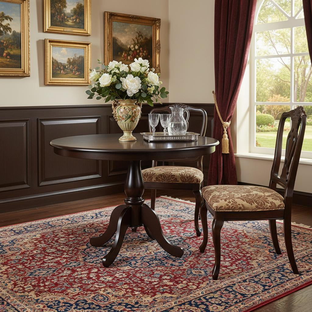 42" Espresso Rounded Solid Manufactured Wood Pedestal Base Dining Table