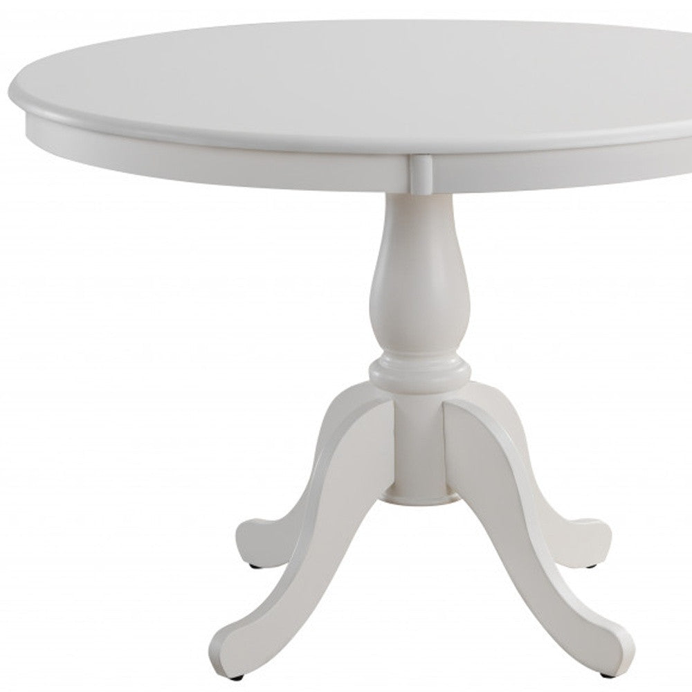 42" White Rounded Solid Manufactured Wood And Solid Wood Pedestal Base Dining Table