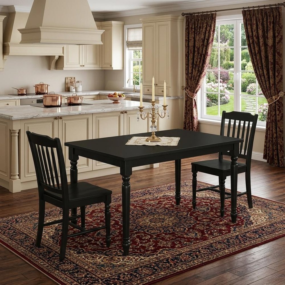 48" Black Solid Wood Dining Table