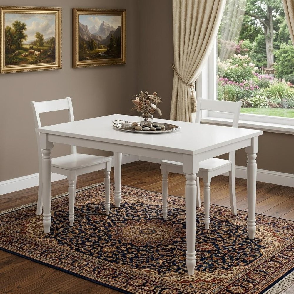 48" White Solid Wood Dining Table