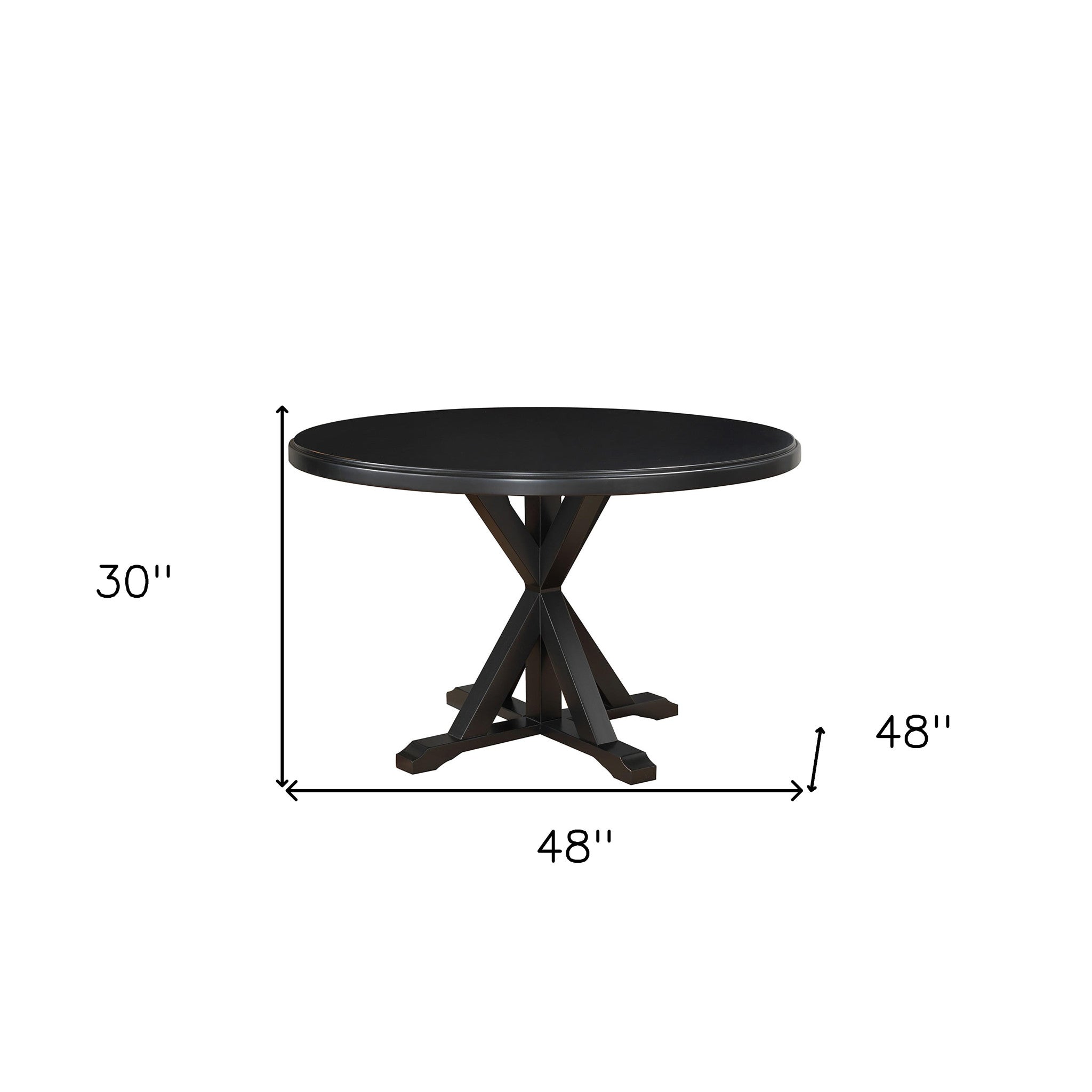 48" Black Wood Pedestal Base Round Top Dining Table
