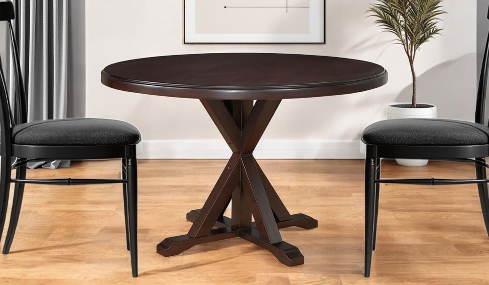 48" Espresso Rounded Solid Manufactured Wood Pedestal Base Dining Table