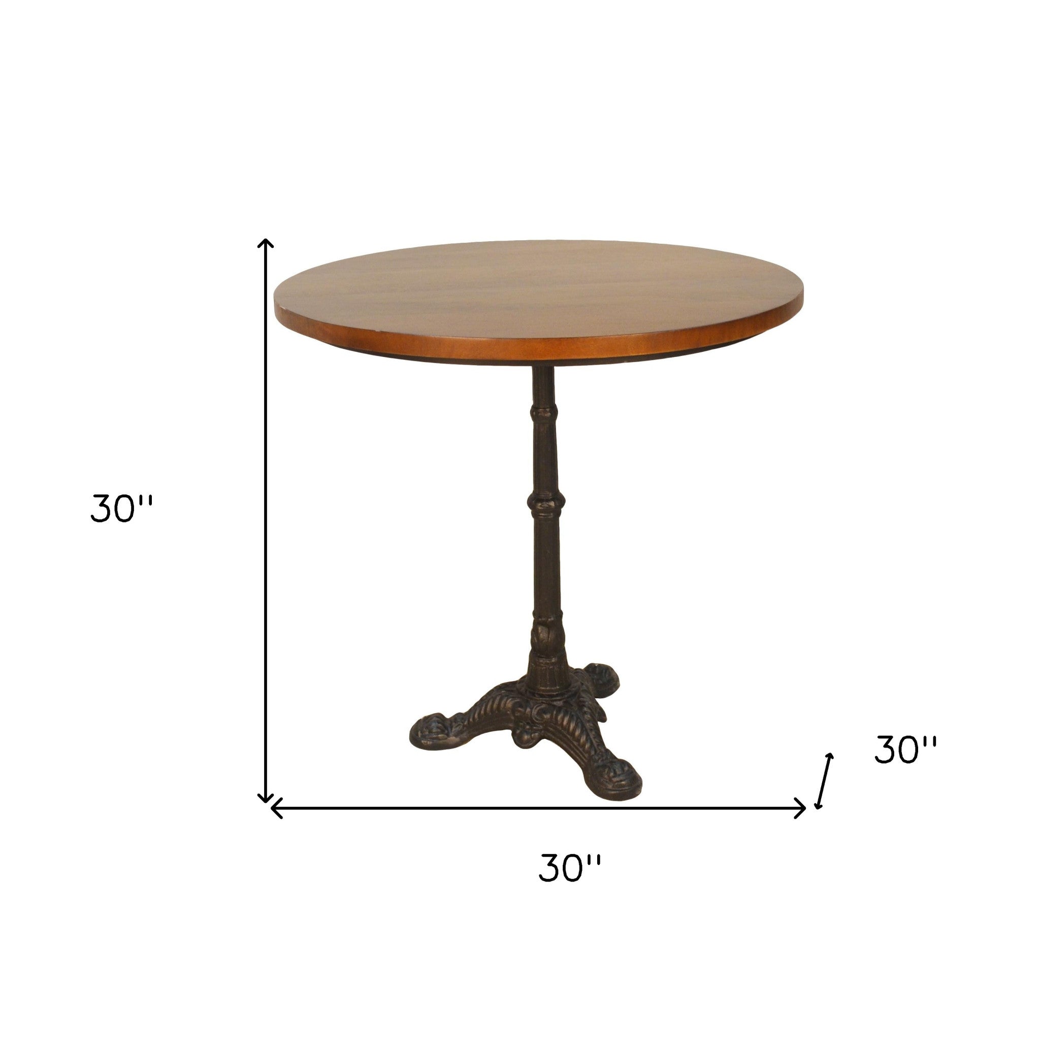 30" Chestnut and Black Rounded Solid Wood and Iron Dining Table