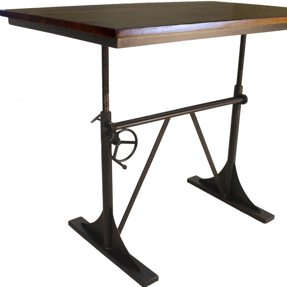 48" Brown And Black Solid Wood And Iron Trestle Base Dining Table