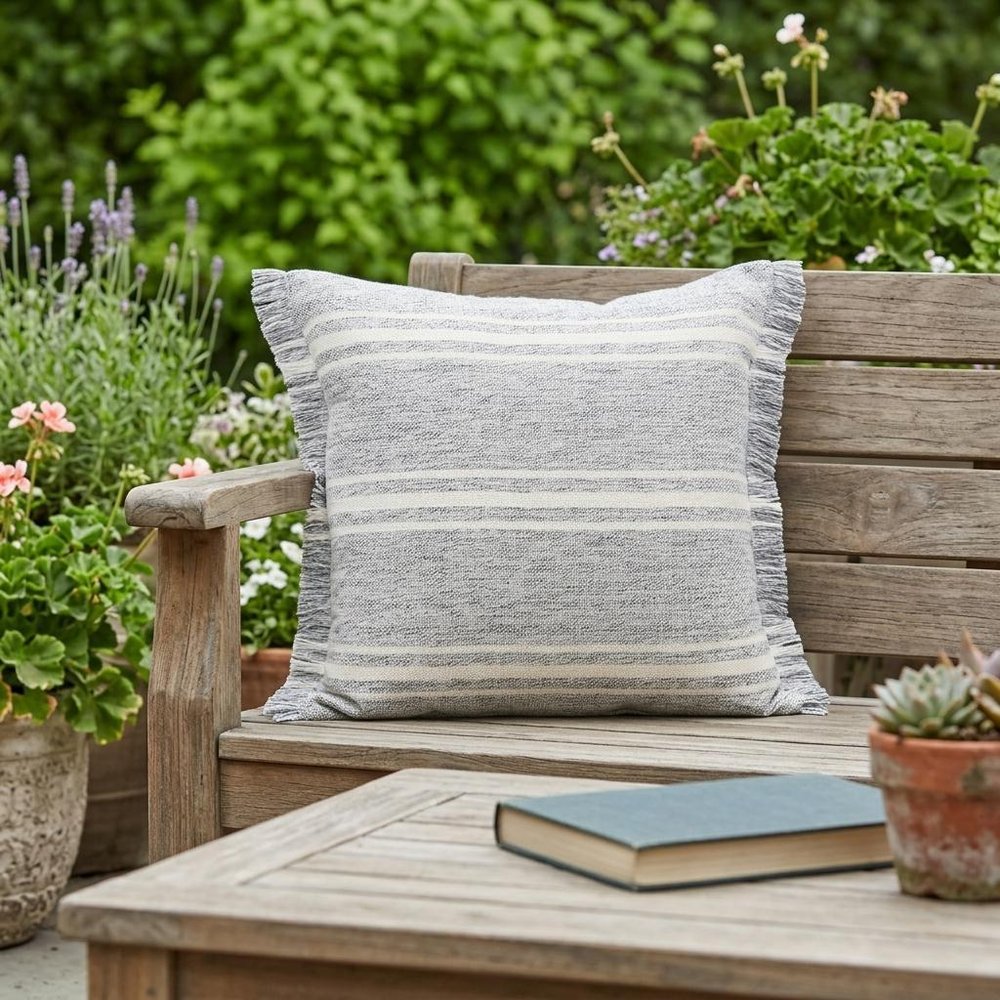 24" X 24" Gray Zippered Geometric Indoor Outdoor Throw Pillow