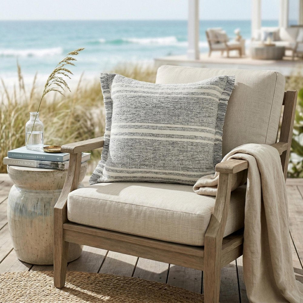 24" X 24" Gray Zippered Geometric Indoor Outdoor Throw Pillow