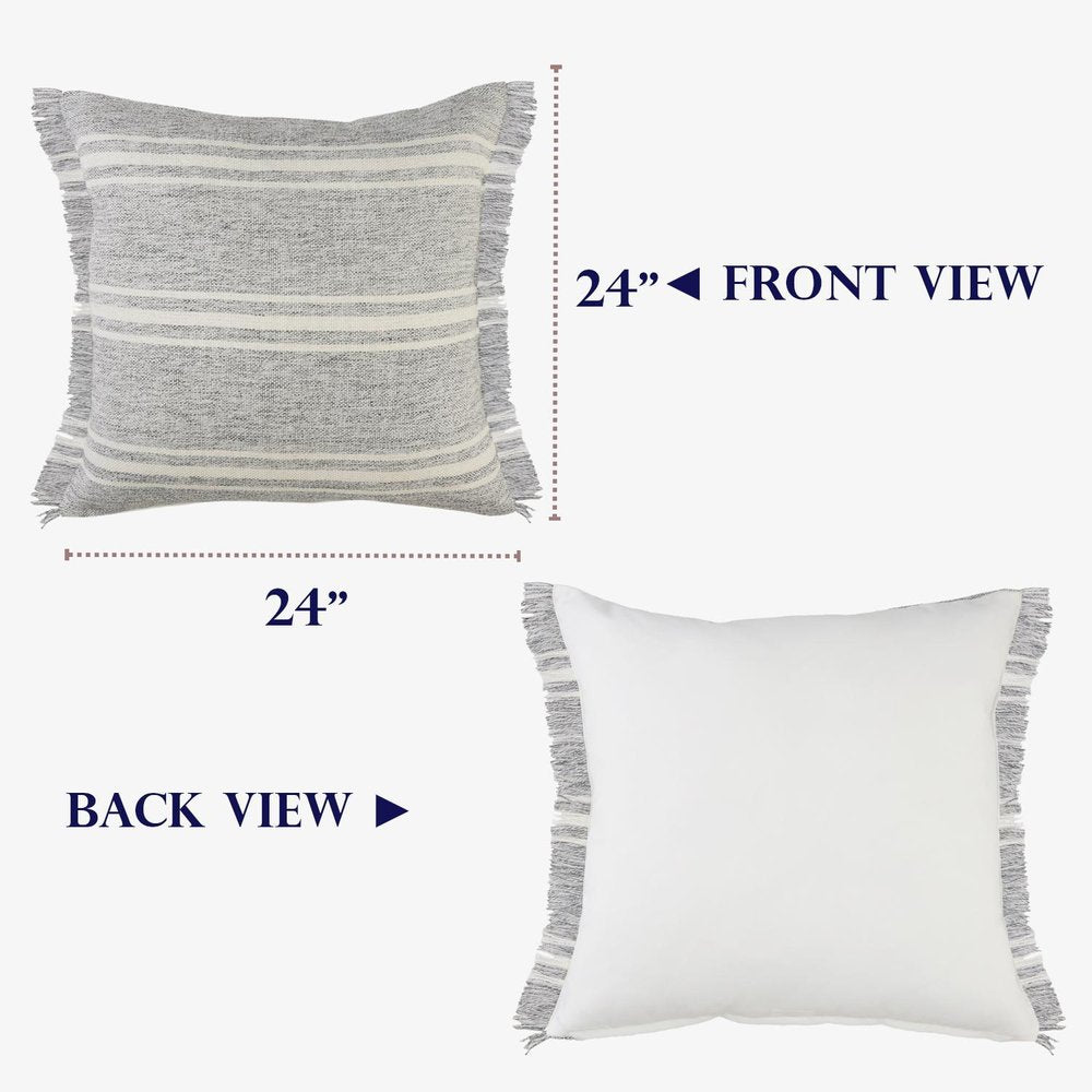 24" X 24" Gray Zippered Geometric Indoor Outdoor Throw Pillow