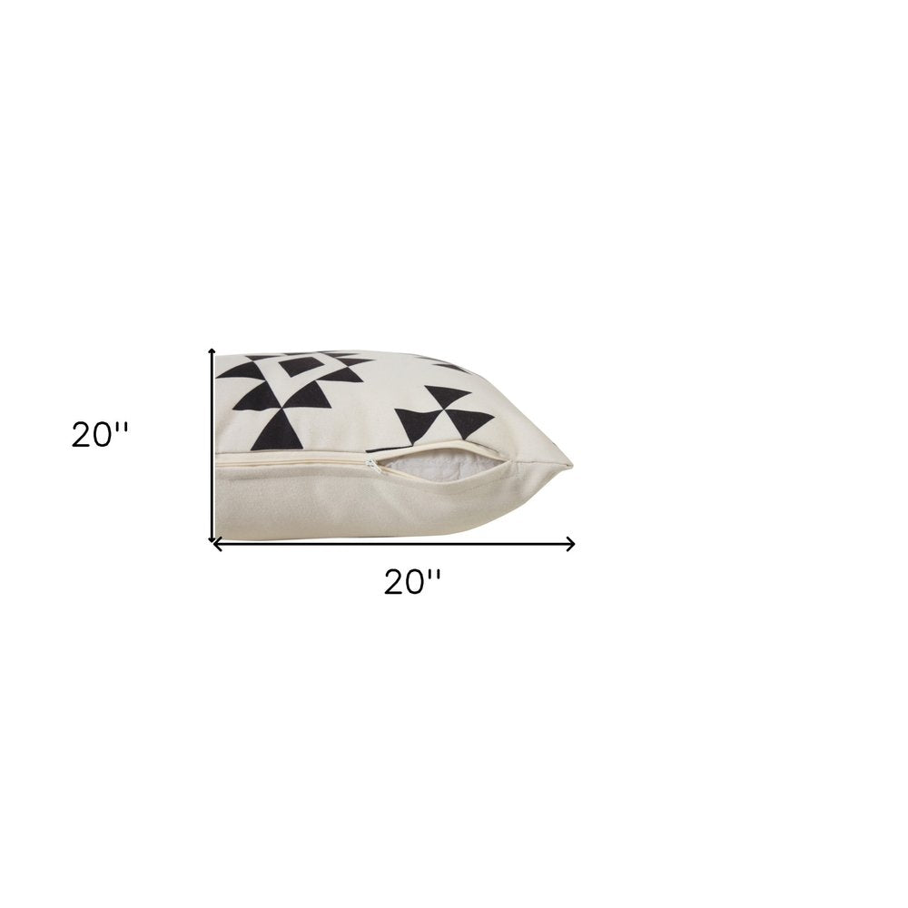 20" X 20" Black Zippered Southwestern Indoor Outdoor Throw Pillow