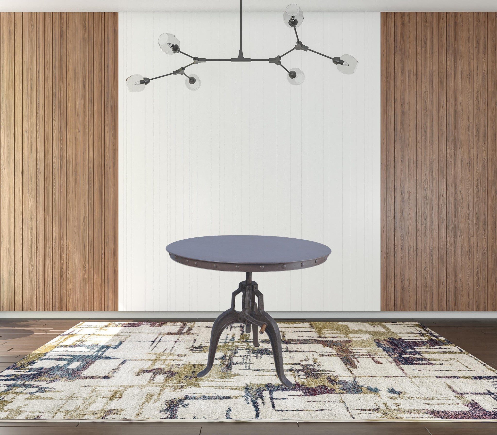 36" Industrial Gray Adjustable Crank Round Top Dining Table.