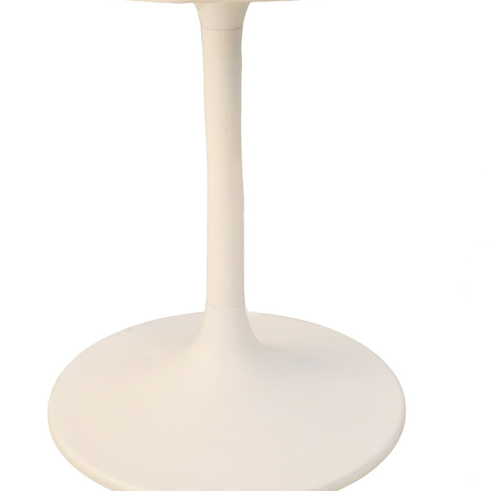 36" White Rounded Marble and Iron Pedestal Base Dining Table