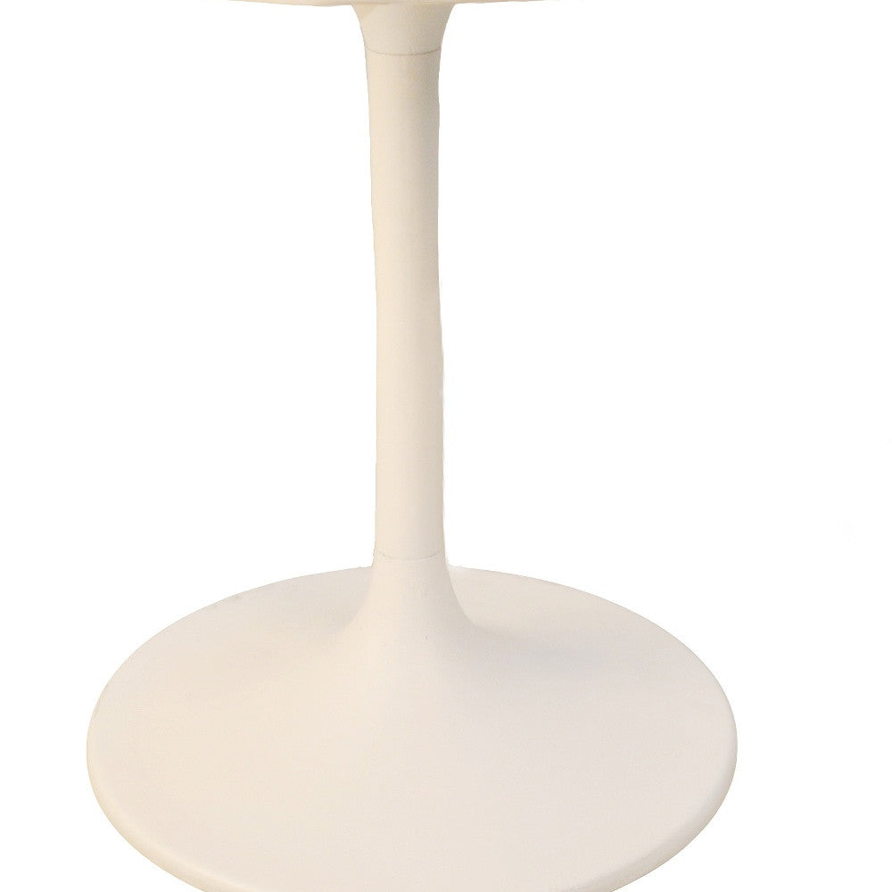 36" White Rounded Marble And Iron Pedestal Base Dining Table